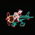 Santa Claus flying a animated airplane
