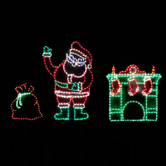 LED Outdoor Santa Fireplace Scene